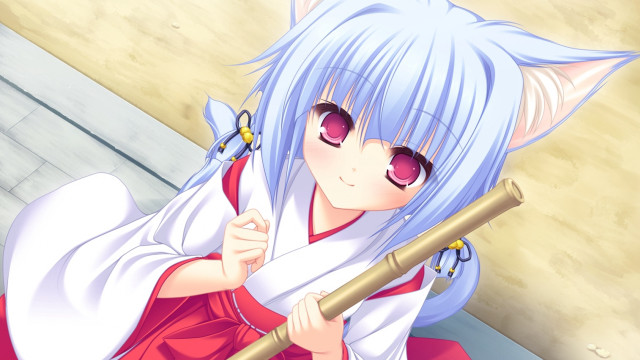 Anime girl bluehair redeyes hakama free wallpaper for desktop - medium preview image