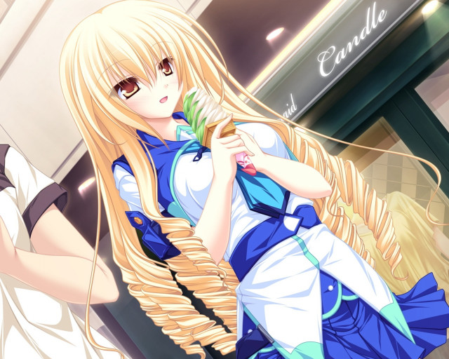 Woman blonde holding plant basket free wallpaper for desktop - medium preview image