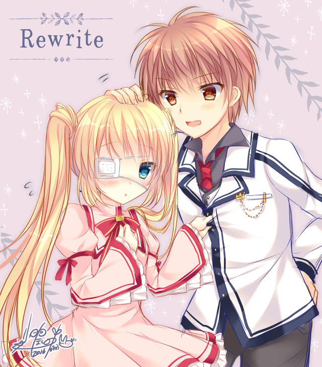 Anime couple pink background snowflakes free wallpaper for tablet - medium preview image