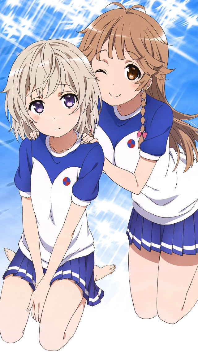 Anime girls standing water together free wallpaper for mobile - medium preview image