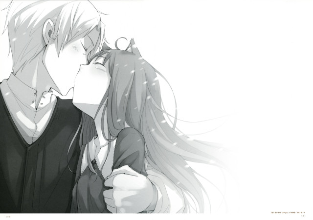 Romantic anime couple blush kiss free wallpaper for desktop - medium preview image