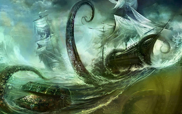 Giant octopus attacking ship ocean free wallpaper for desktop - medium preview image