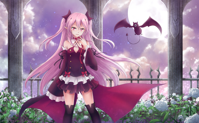 Girl purple dress bat flying free wallpaper for desktop - medium preview image