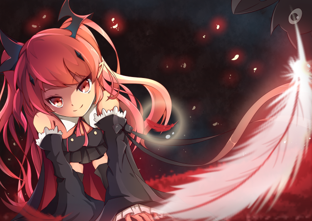 Girl pinkhair blackdress demonwings koakuma free wallpaper for desktop - medium preview image