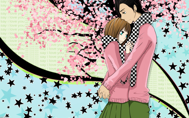 Couple kissing tree stars pink #2 free wallpaper for desktop - medium preview image