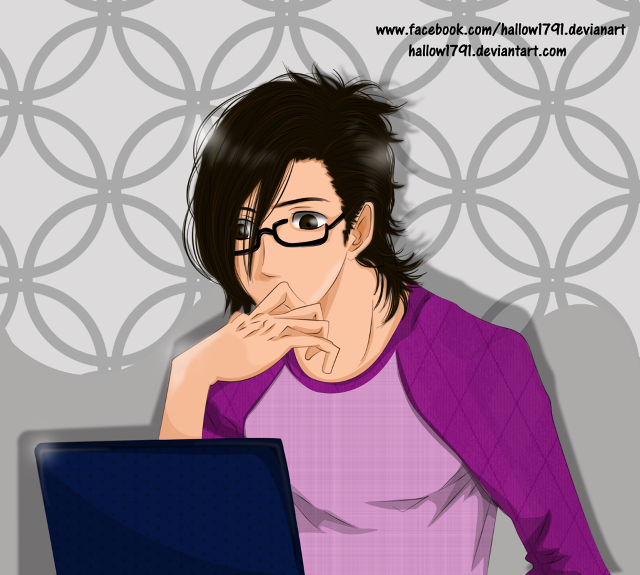 Woman sitting laptop hand chin free wallpaper for tablet - medium preview image