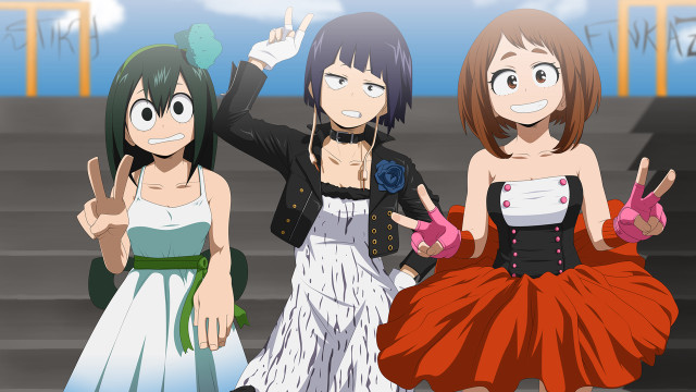 Anime girls stairs hands up free wallpaper for desktop - medium preview image