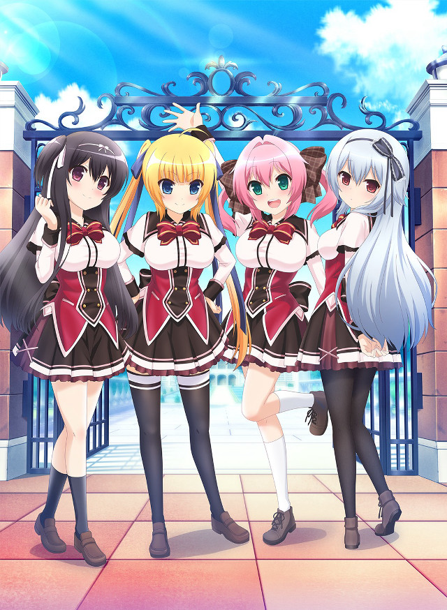 Anime girls sidewalk gate blue free wallpaper for mobile - medium preview image