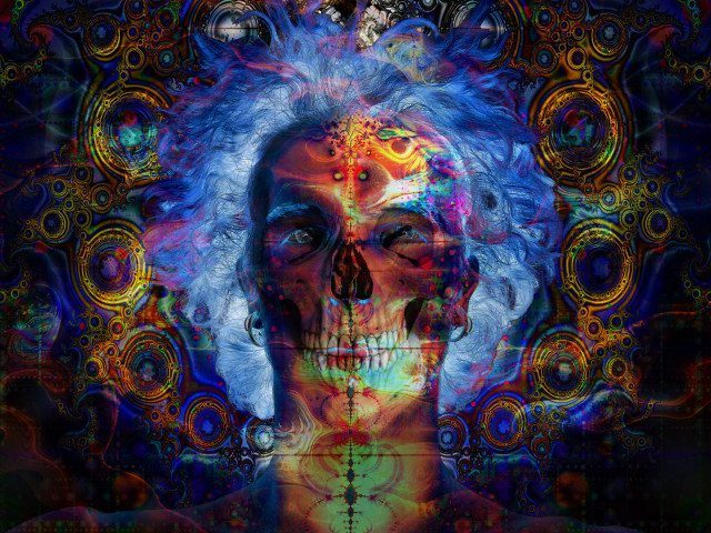 Skull colorful hair cross psychedelic free wallpaper for desktop - medium preview image