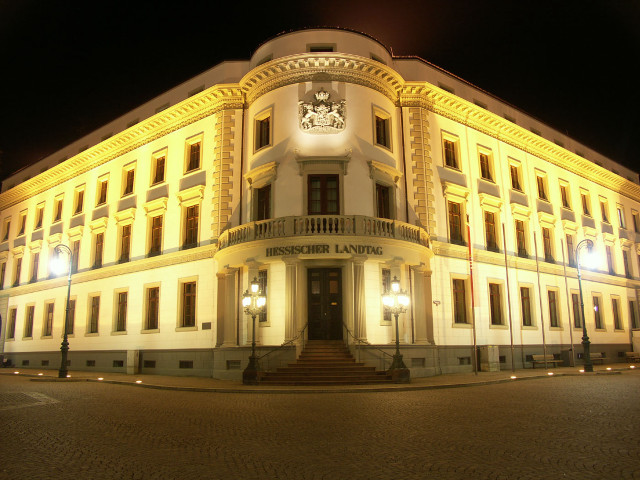 Large building clock nighttime lights free wallpaper for desktop - medium preview image