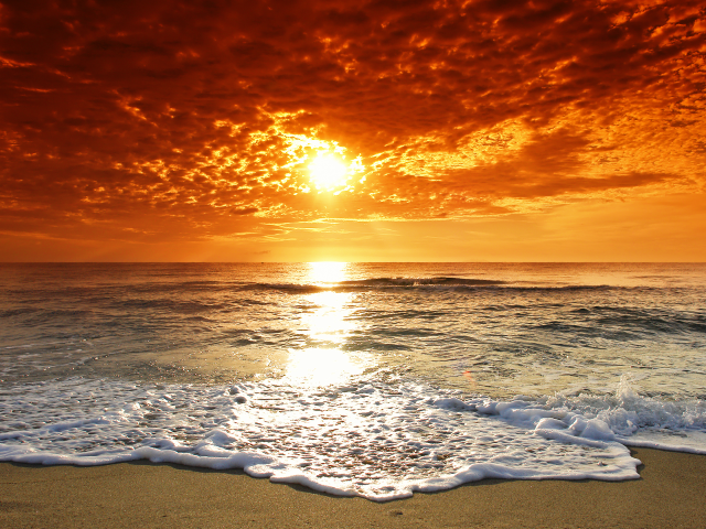 Sunset ocean waves orange sky free wallpaper for desktop - medium preview image