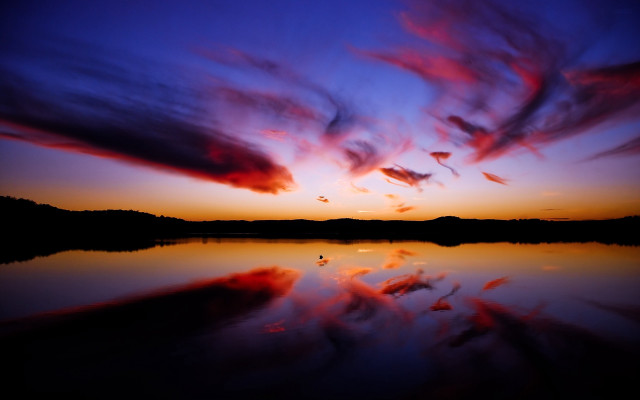 Sunset clouds reflection water blue free wallpaper for desktop - medium preview image