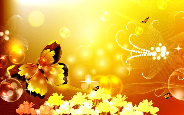 Yellow black butterfly flowers bubbles free wallpaper for desktop - medium preview image
