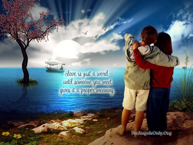 Couple hugging painting boat water free wallpaper for desktop - medium preview image