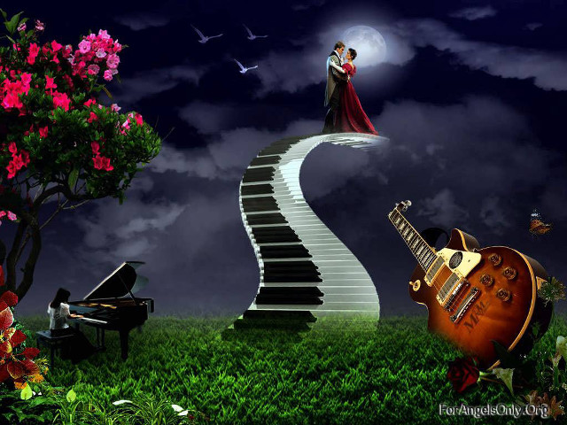 Couple piano grass guitar night #2 free wallpaper for desktop - medium preview image
