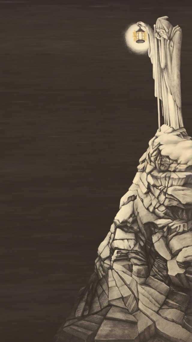 Person standing rock cliff light free wallpaper for mobile - medium preview image