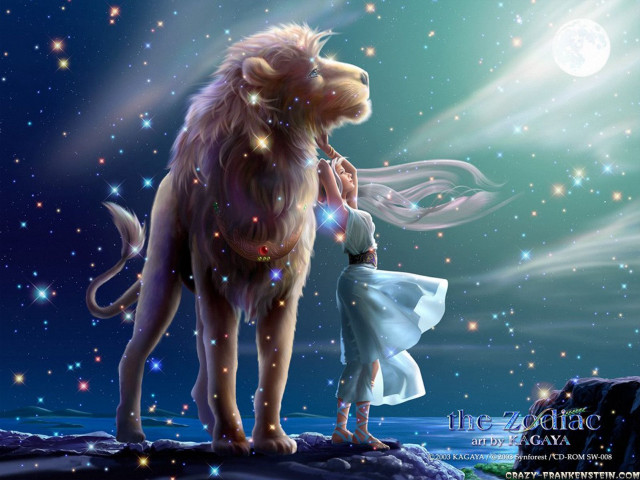 Woman lion night sky stars free wallpaper for desktop - medium preview image