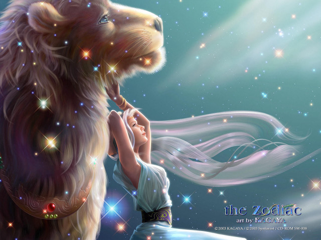 Woman brushing lion teeth stars free wallpaper for desktop - medium preview image
