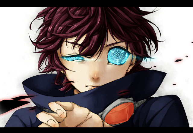 Anime blue eyes black coat free wallpaper for desktop - medium preview image