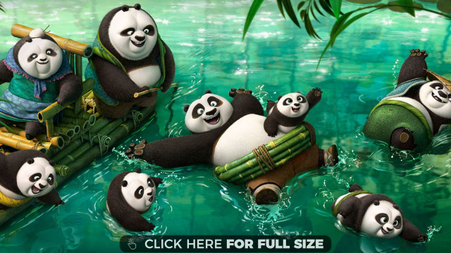 Pandas floating water bamboo rafts free wallpaper for desktop - medium preview image