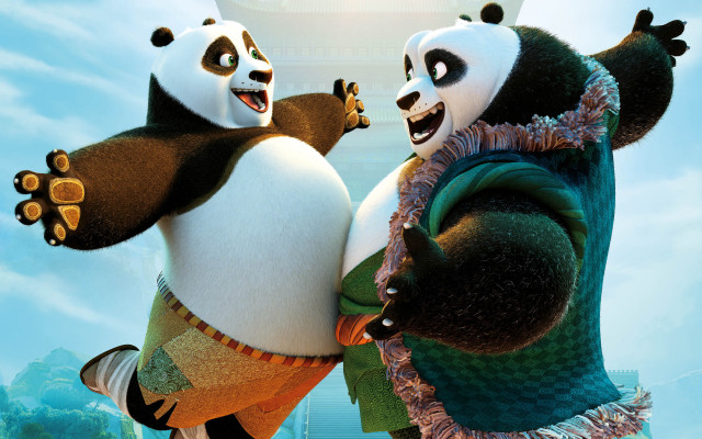 Pandas dancing cartoon sky background free wallpaper for desktop - medium preview image