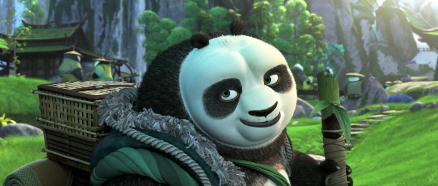 Panda bear holding bamboo cartoon free wallpaper for desktop - medium preview image