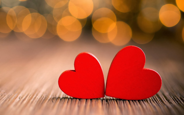 Red hearts wooden table blurry #2 free wallpaper for desktop - medium preview image