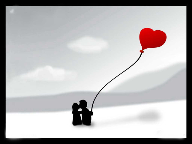Couple red balloon snow heart free wallpaper for desktop - medium preview image
