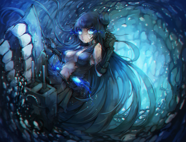 Woman sword blue tunnel bubbles free wallpaper for desktop - medium preview image