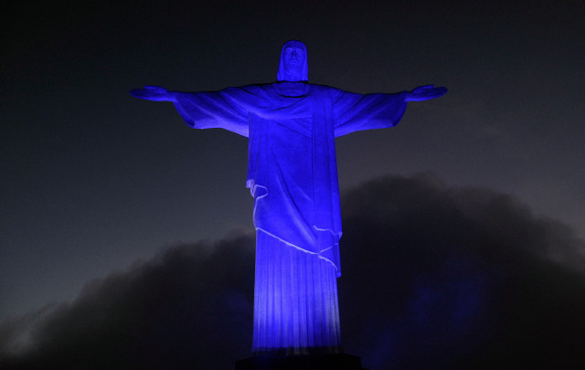 Christ statue blue light dark free wallpaper for desktop - medium preview image