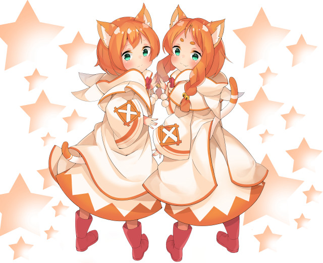 Anime girls white orange stars free wallpaper for desktop - medium preview image