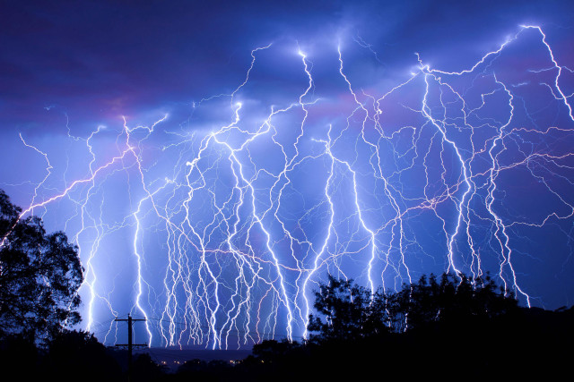 Lightning strikes night sky trees free wallpaper for desktop - medium preview image