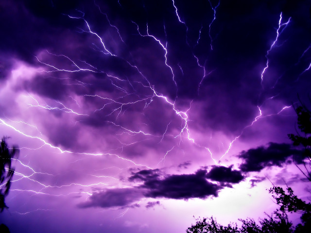 Purple sky lightning clouds trees #2 free wallpaper for desktop - medium preview image