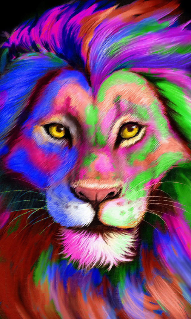 Colorful lion black background white free wallpaper for mobile - medium preview image