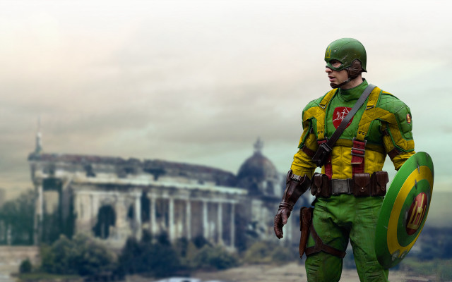 Man green yellow costume shield free wallpaper for desktop - medium preview image