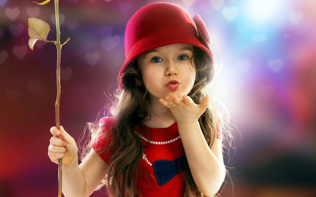 Little girl holding rose red #3 free wallpaper for desktop - medium preview image