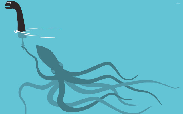 Black white octopus swimming blue free wallpaper for desktop - medium preview image