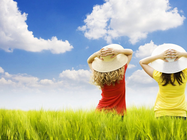 Women hats field sky flower free wallpaper for desktop - medium preview image