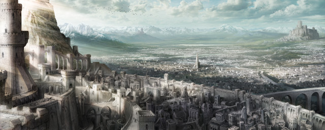 City castle sky clouds mountains free wallpaper for desktop - medium preview image