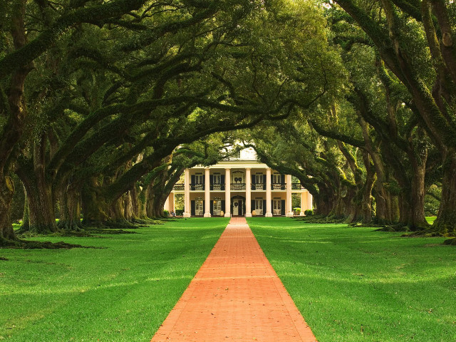 Brick path white house trees free wallpaper for desktop - medium preview image