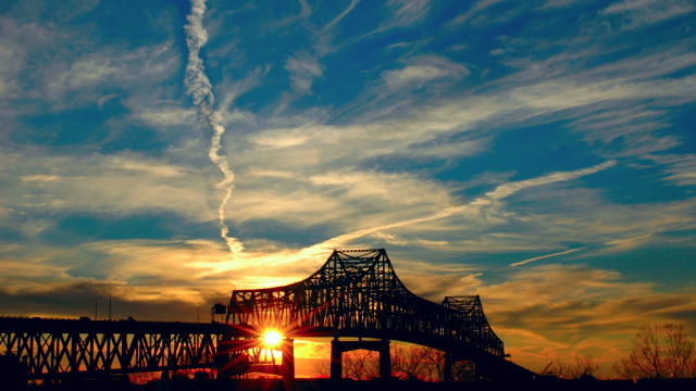 Bridge sunset contrail sky background free wallpaper for desktop - medium preview image