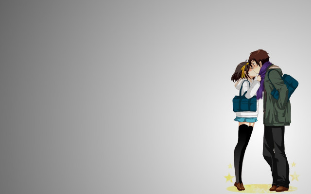 Couple kissing gray background stars free wallpaper for desktop - medium preview image