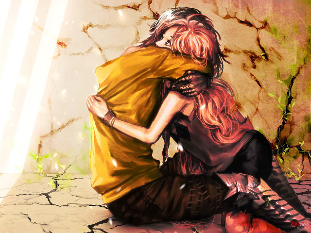 Couple sitting dirt floor anime free wallpaper for desktop - medium preview image