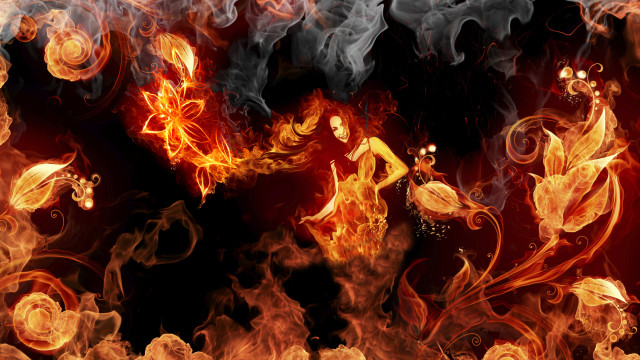Fire woman dress embers flame free wallpaper for desktop - medium preview image