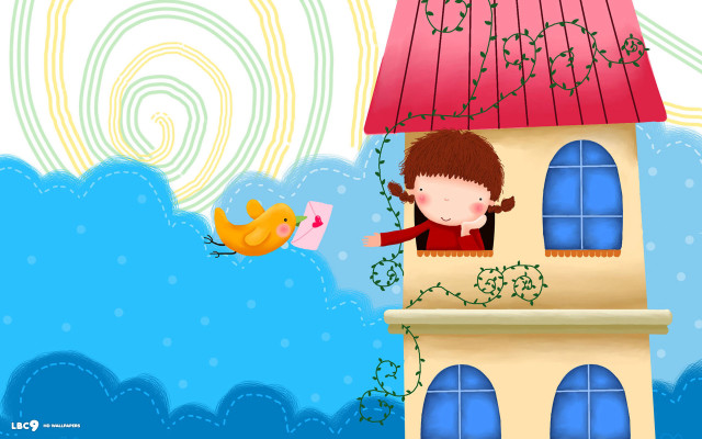 Girl flying house bird nearby free wallpaper for desktop - medium preview image