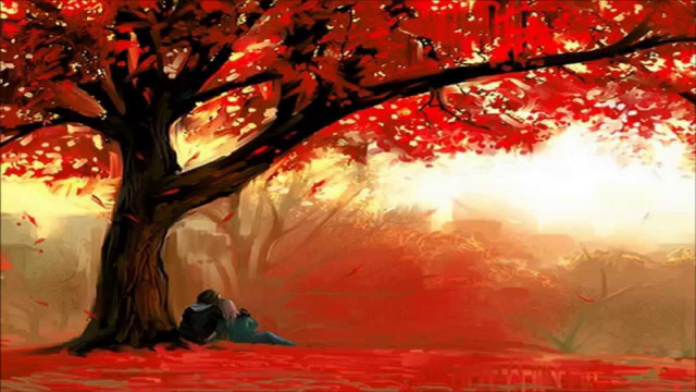 Couple sitting under tree fall free wallpaper for desktop - medium preview image