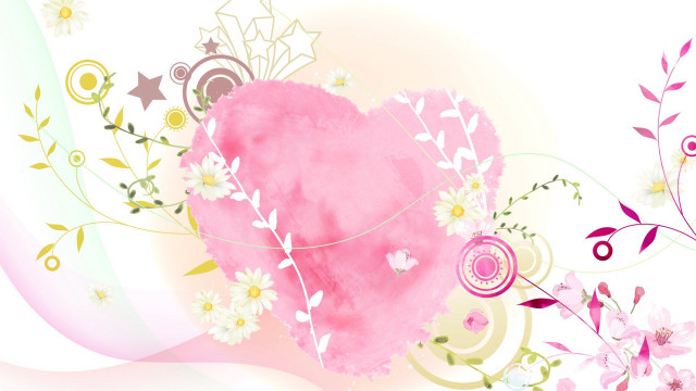 Pink heart flowers vines white free wallpaper for desktop - medium preview image