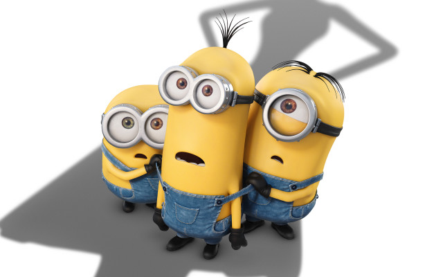 Minions group eyes closed arms free wallpaper for desktop - medium preview image