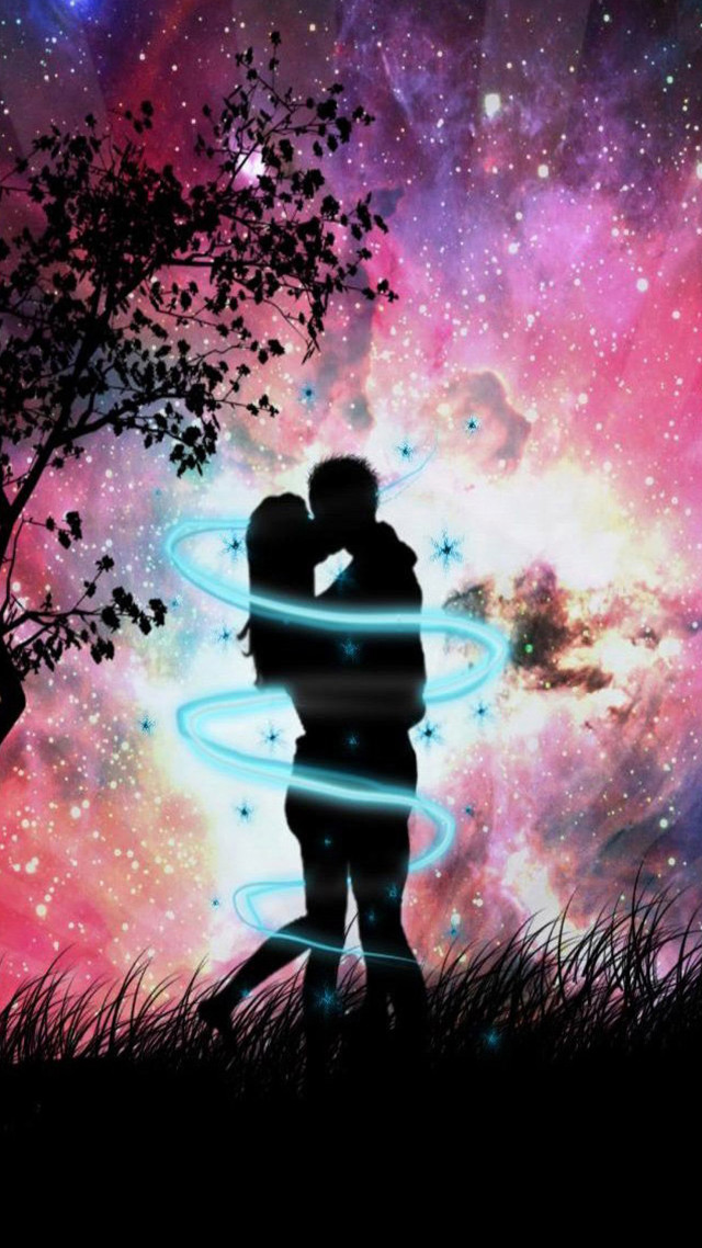 Couple kissing tree field stars #2 free wallpaper for mobile - medium preview image