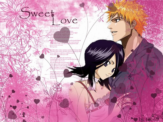 Anime couple pink flowers hearts free wallpaper for desktop - medium preview image